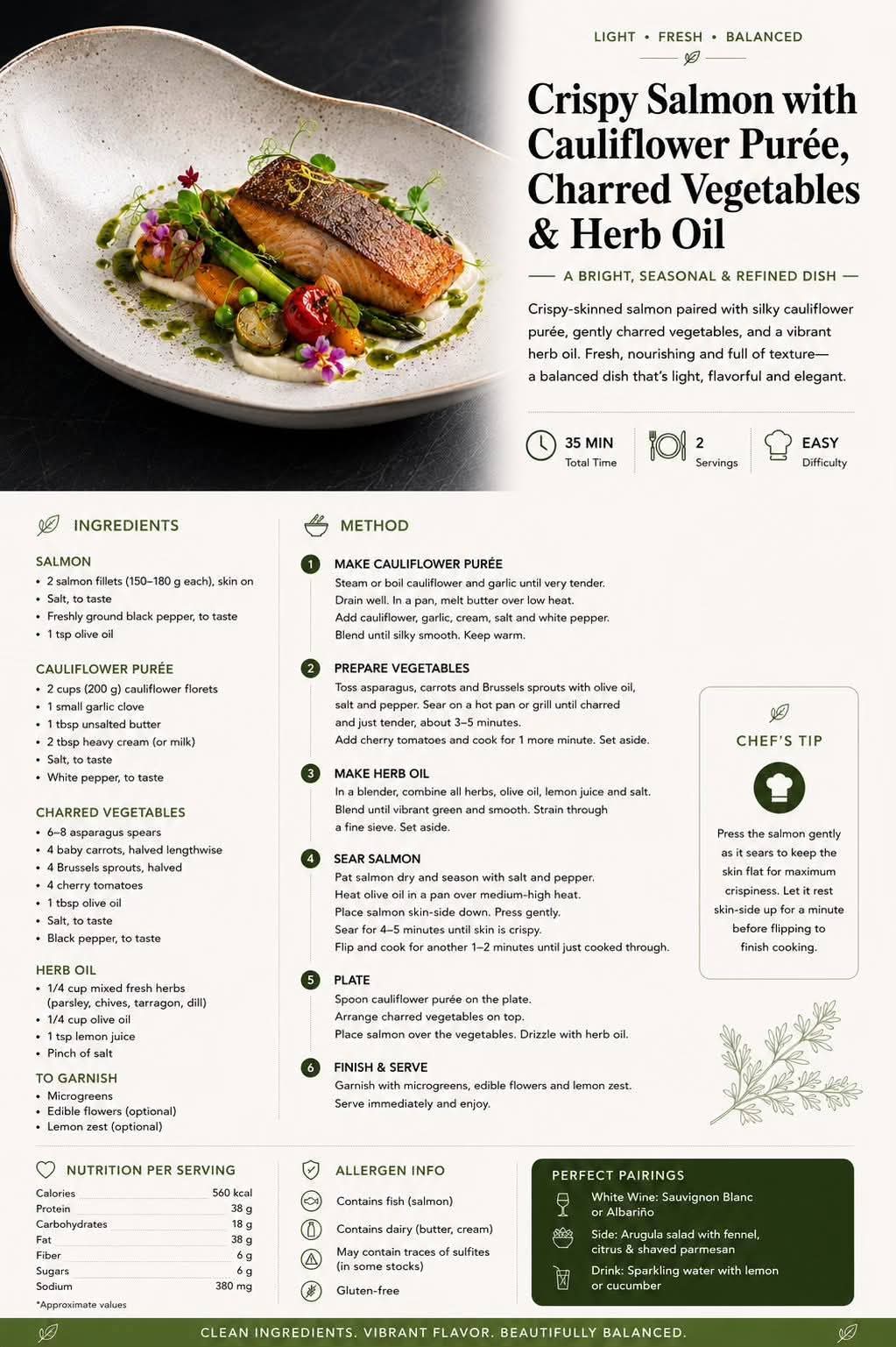 Crispy salmon with cauliflower puree