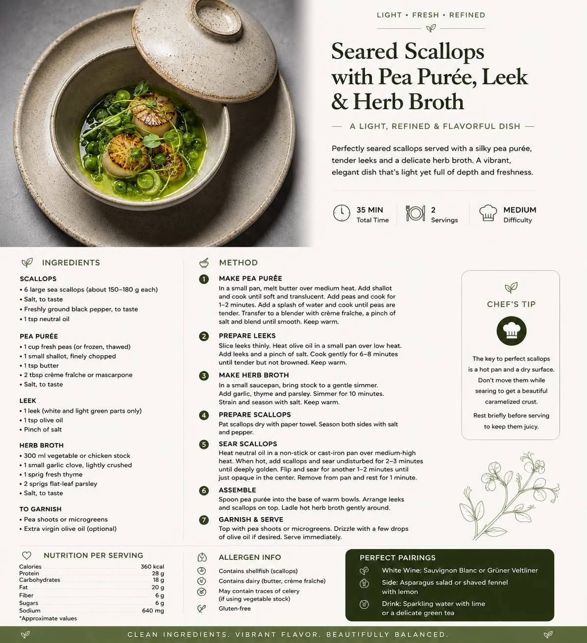 Scallops with herb broth