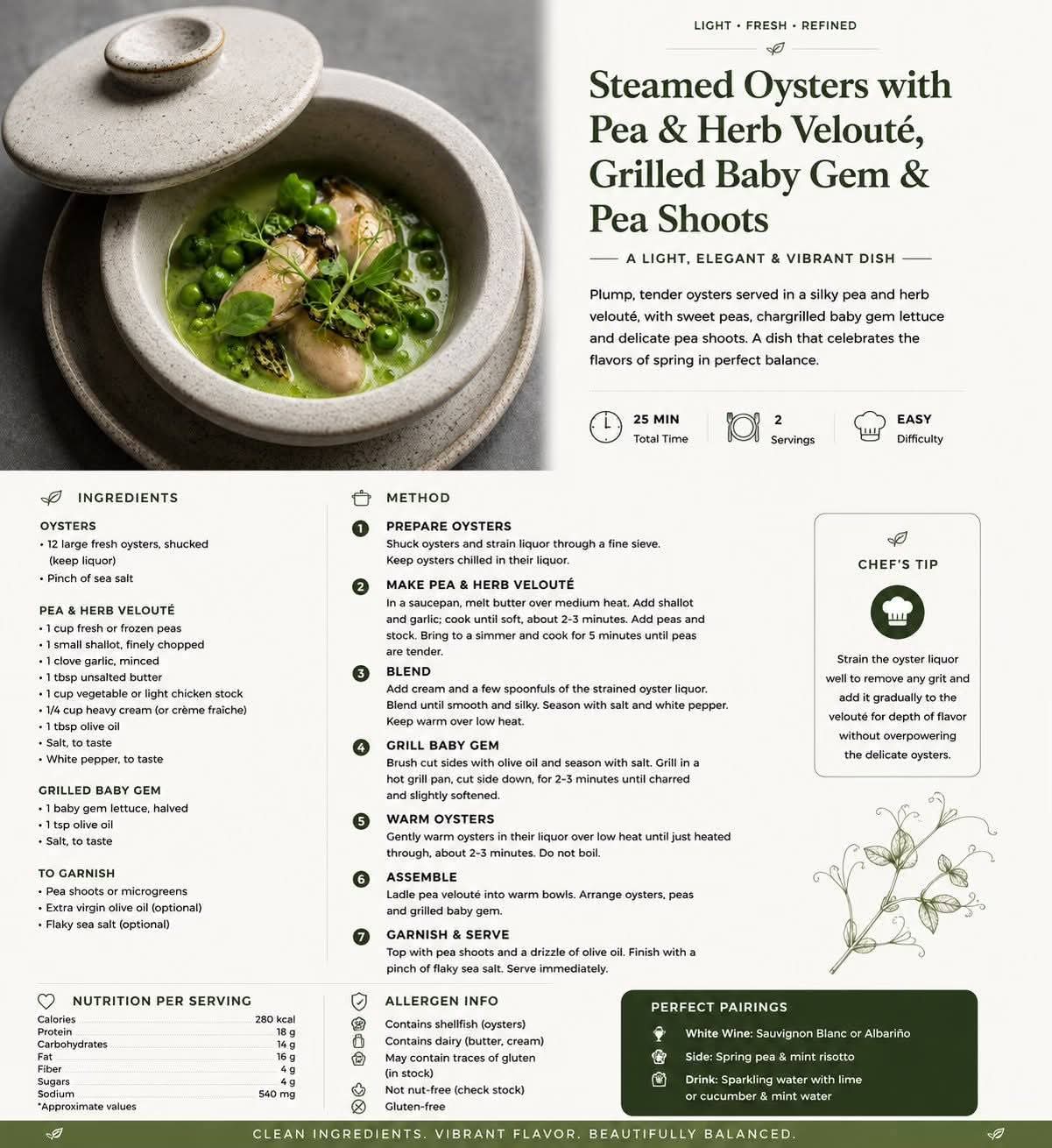 Streamed oyster with peashoots